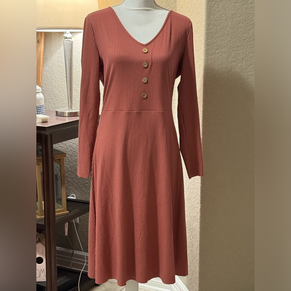 🍁NWT Bailey’s Blossoms SZ M burntorange maxi stretch dress pit2pit 19”length 43”